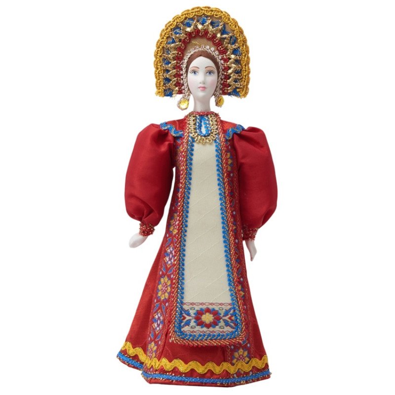 Подарочный набор: кукла фарфоровая, мед, красный