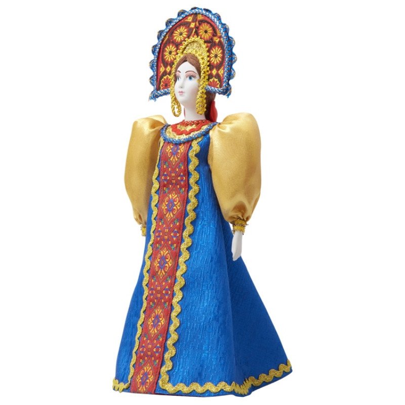 Подарочный набор: кукла фарфоровая, чай "Малина с мятой", синий