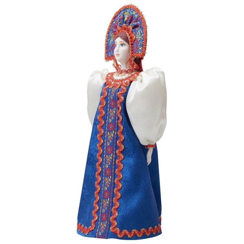 Подарочный набор: кукла фарфоровая, чай "Малина с мятой", синий