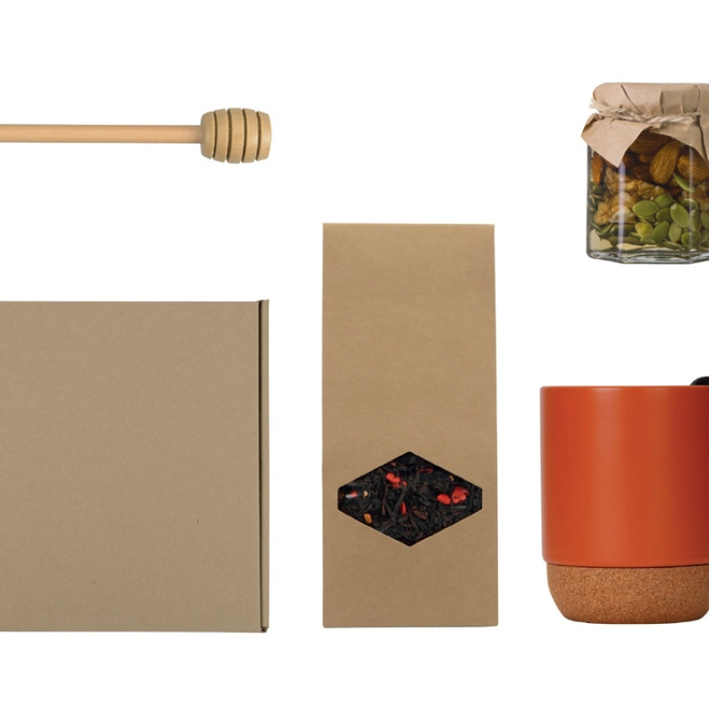 Подарочный набор с кружкой, медом и ложкой для меда, оранжевый