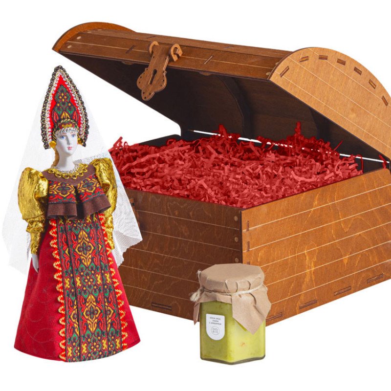 Подарочный набор: кукла фарфоровая, крем-мед, красный