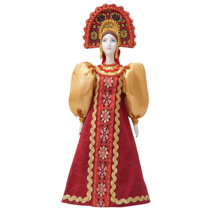 Подарочный набор: кукла фарфоровая, чай "Малина с мятой", красный