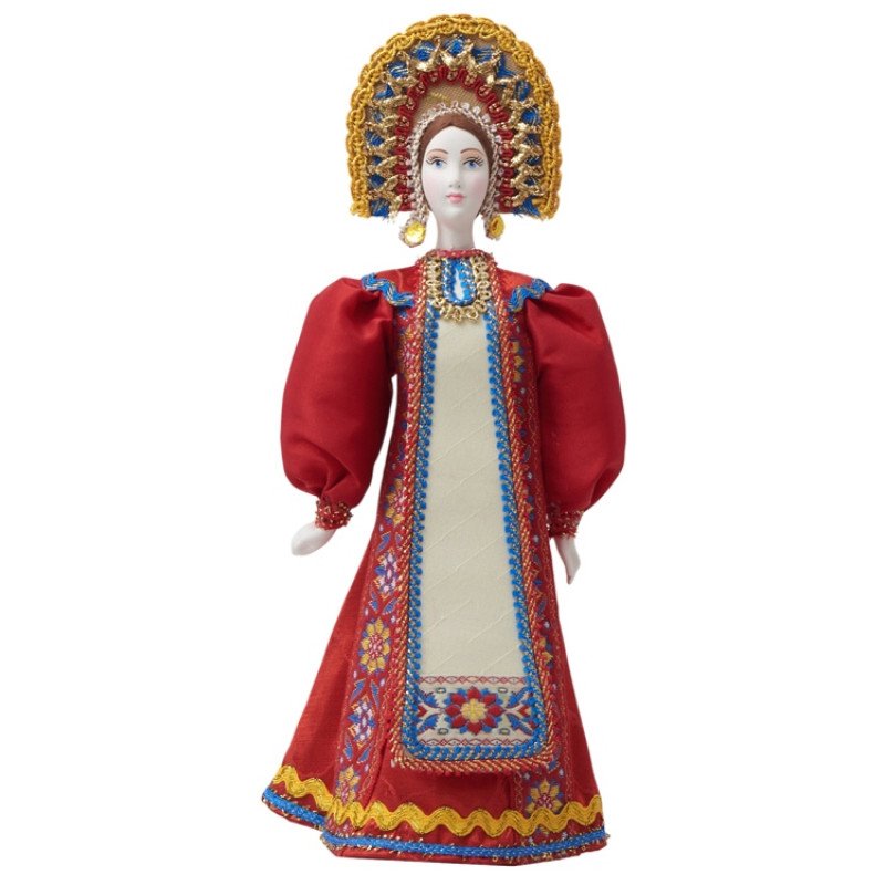 Подарочный набор: кукла фарфоровая, крем-мед, красный