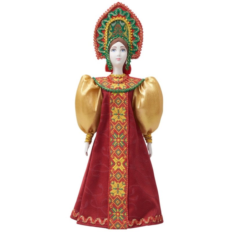 Подарочный набор: кукла фарфоровая, чай "Малина с мятой", красный