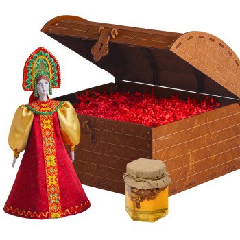 Подарочный набор: кукла фарфоровая, мед, красный