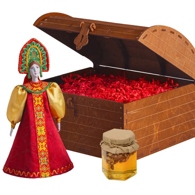 Подарочный набор: кукла фарфоровая, мед, красный