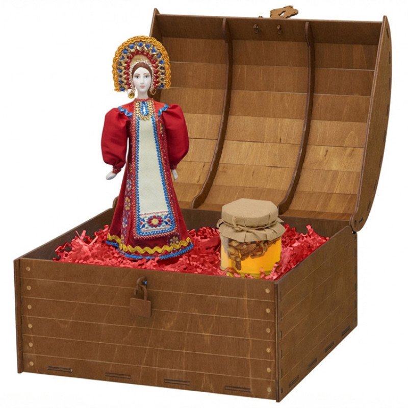 Подарочный набор: кукла фарфоровая, мед, красный