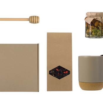 Подарочный набор с кружкой, медом и ложкой для меда, бежевый