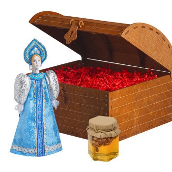 Подарочный набор: кукла фарфоровая, мед, голубой