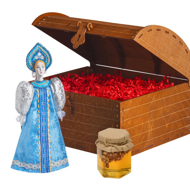 Подарочный набор: кукла фарфоровая, мед, голубой