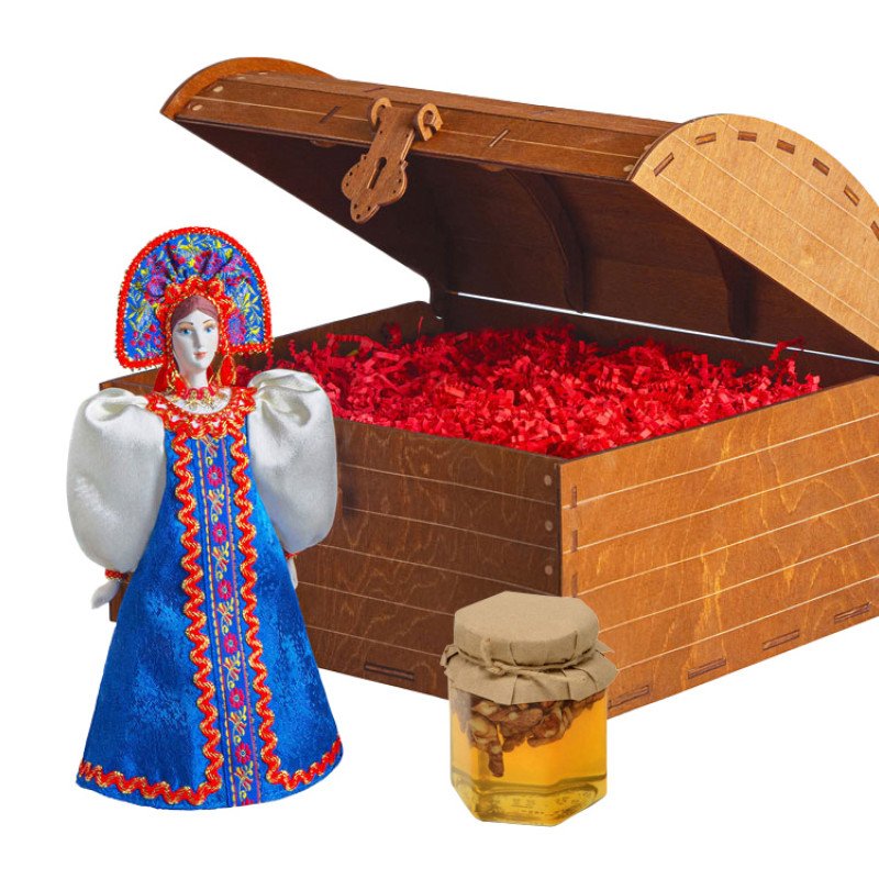 Подарочный набор: кукла фарфоровая, мед, синий