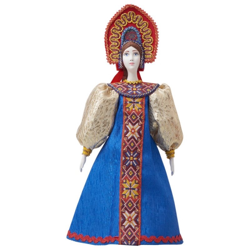 Подарочный набор: кукла фарфоровая, чай "Малина с мятой", синий