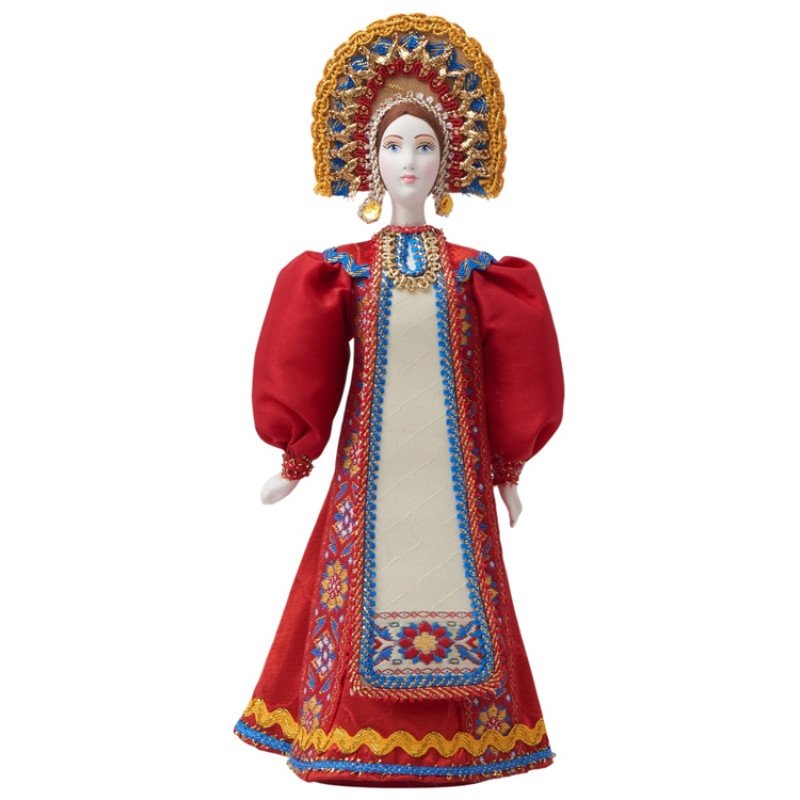 Подарочный набор: кукла фарфоровая, чай "Малина с мятой", красный