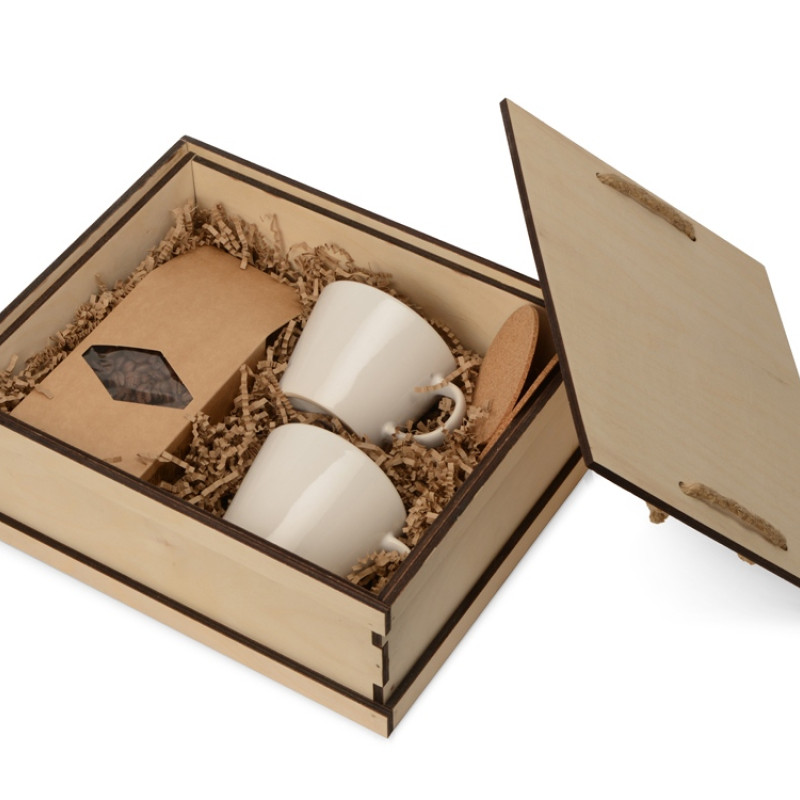 Подарочный набор с кофе, чашками в деревянной коробке "Кофебрейк" Подарочный набор с кофе, чашками в деревянной коробке "Кофебрейк"