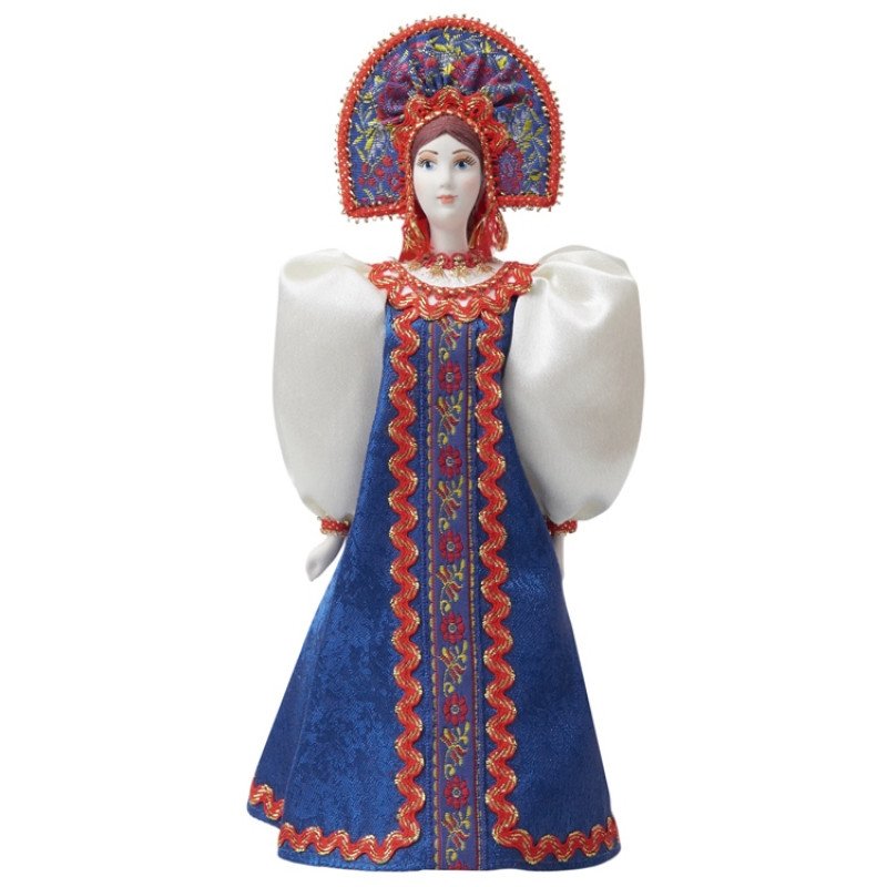 Подарочный набор: кукла фарфоровая, мед, синий