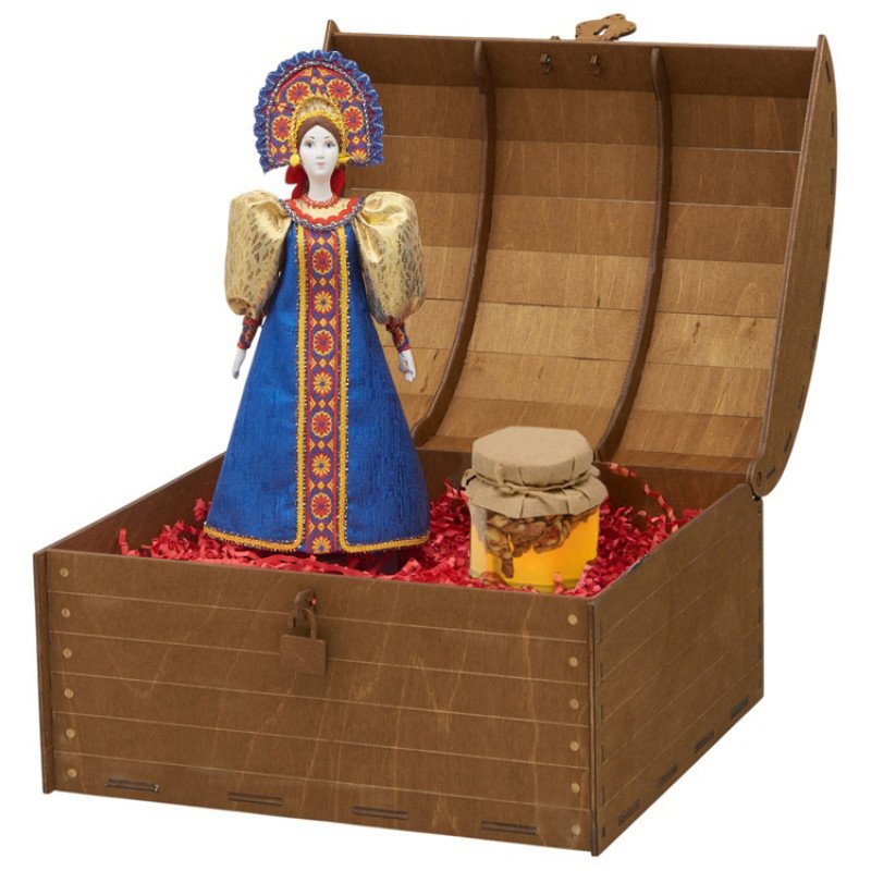 Подарочный набор: кукла фарфоровая, мед, синий