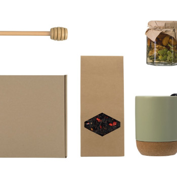 Подарочный набор с кружкой, медом и ложкой для меда, оливковый