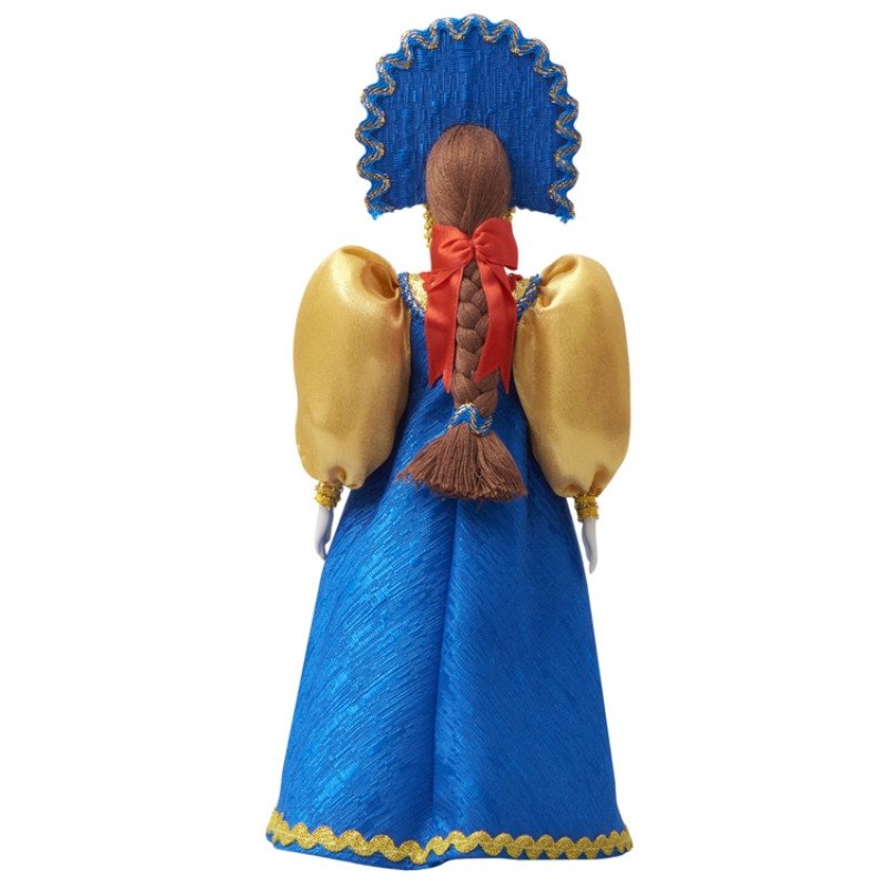 Подарочный набор: кукла фарфоровая, чай "Малина с мятой", синий