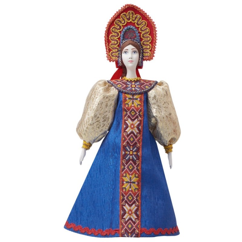 Подарочный набор: кукла фарфоровая, мед, синий