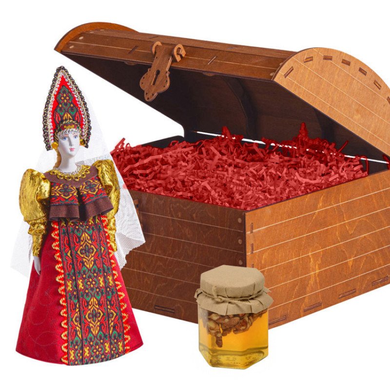 Подарочный набор: кукла фарфоровая, мед, красный