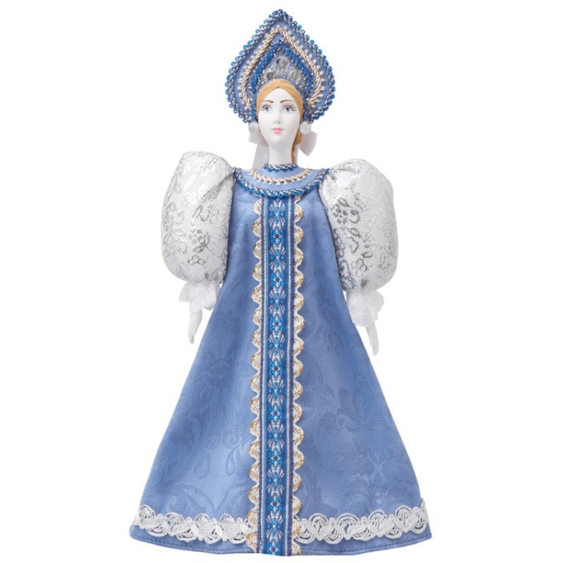 Подарочный набор: кукла фарфоровая, чай "Малина с мятой", голубой