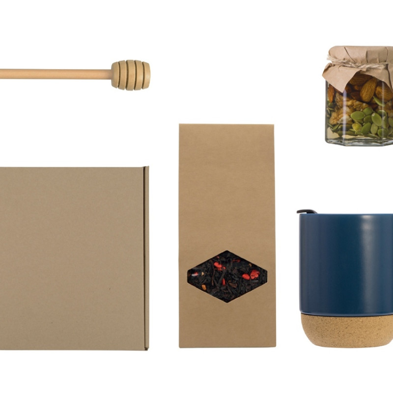 Подарочный набор с кружкой, медом и ложкой для меда, синий