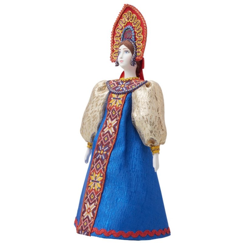 Подарочный набор: кукла фарфоровая, чай "Малина с мятой", синий