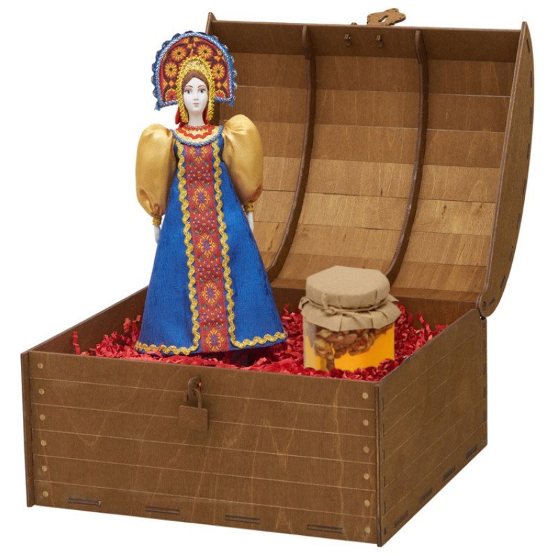 Подарочный набор: кукла фарфоровая, мед, синий