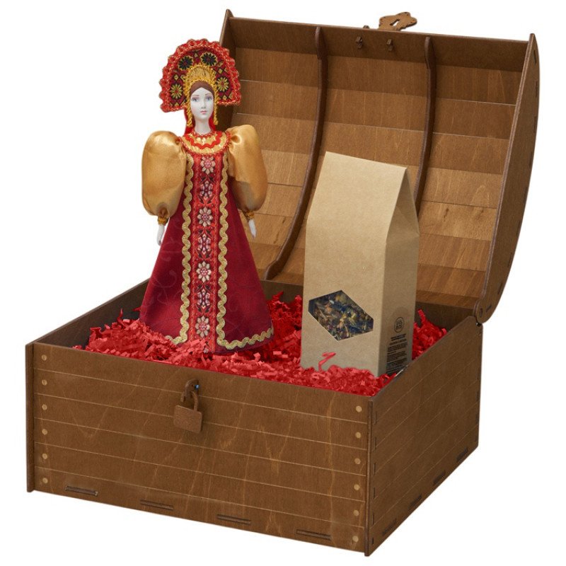 Подарочный набор: кукла фарфоровая, чай "Малина с мятой", красный