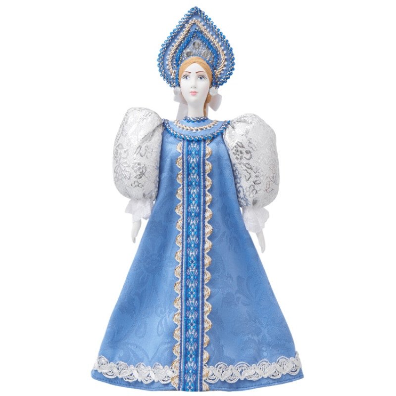 Подарочный набор: кукла фарфоровая, чай "Малина с мятой", голубой