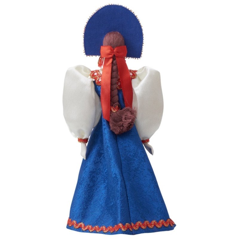 Подарочный набор: кукла фарфоровая, чай "Малина с мятой", синий