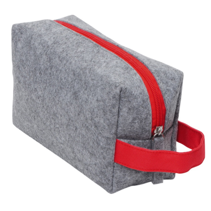 Органайзер для электроники и проводов "Felt" из RPET-фетра с ручкой, серый с красным