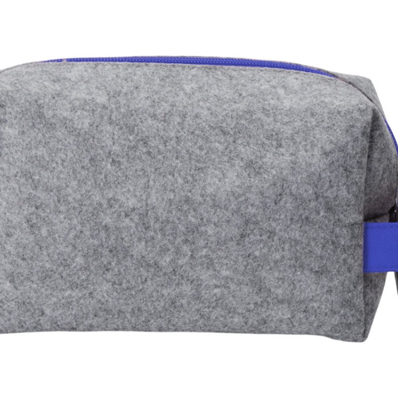 Косметичка из РПЕТ фетра с ручкой "Felt", серый с синим