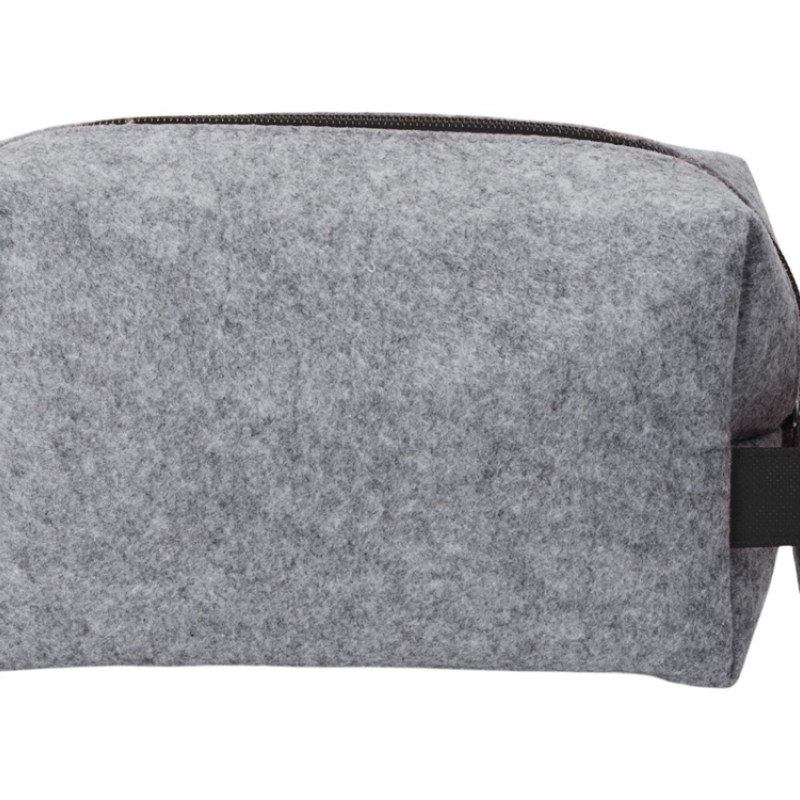 Косметичка из РПЕТ фетра с ручкой "Felt", серый с черным