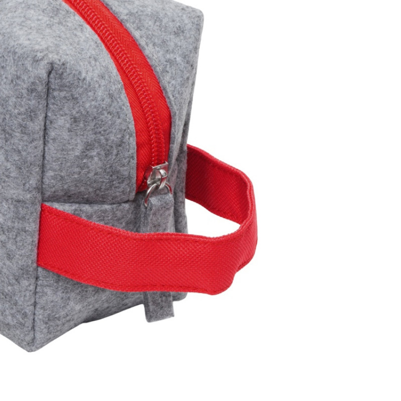 Органайзер для электроники и проводов "Felt" из RPET-фетра с ручкой, серый с красным