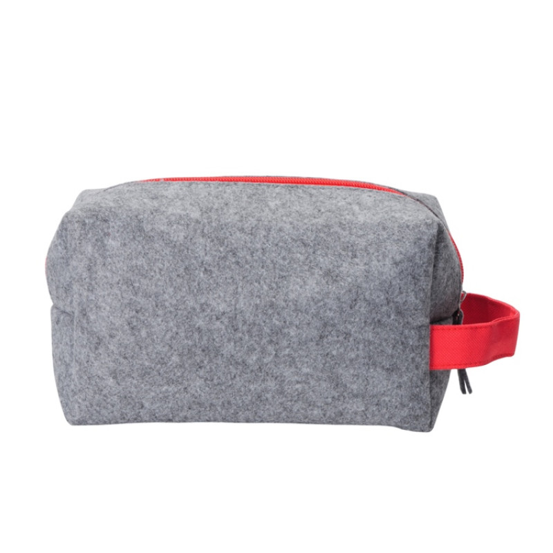 Косметичка из РПЕТ фетра с ручкой "Felt", серый с красным