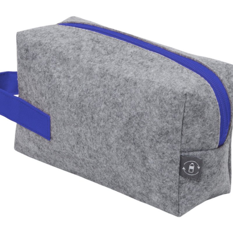 Косметичка из РПЕТ фетра с ручкой "Felt", серый с синим