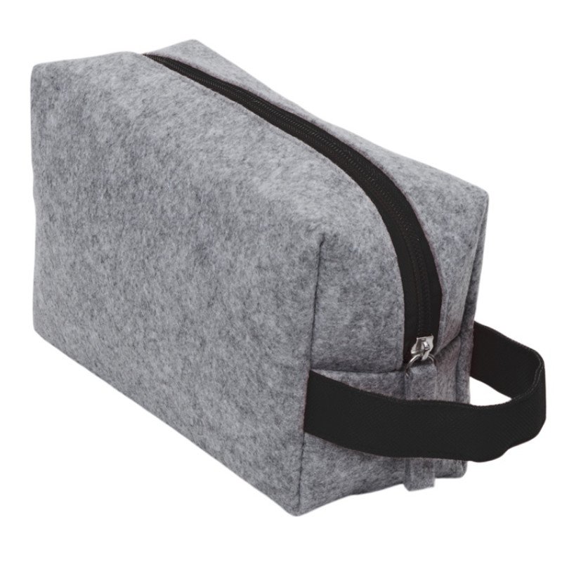 Косметичка из РПЕТ фетра с ручкой "Felt", серый с черным