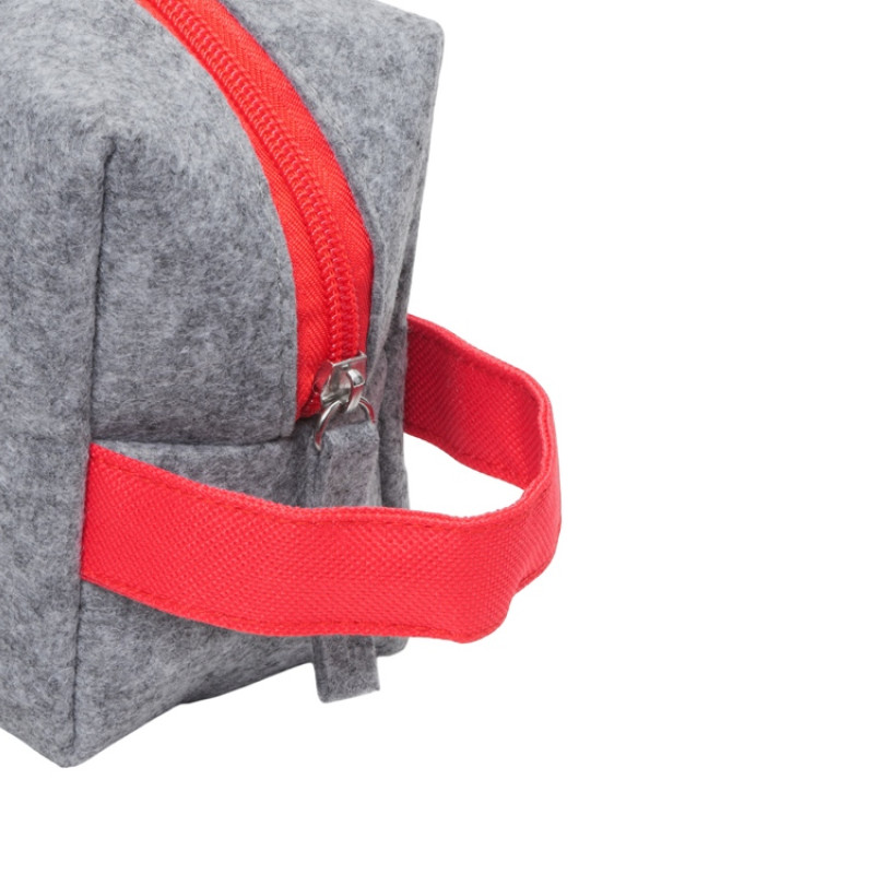 Косметичка из РПЕТ фетра с ручкой "Felt", серый с красным