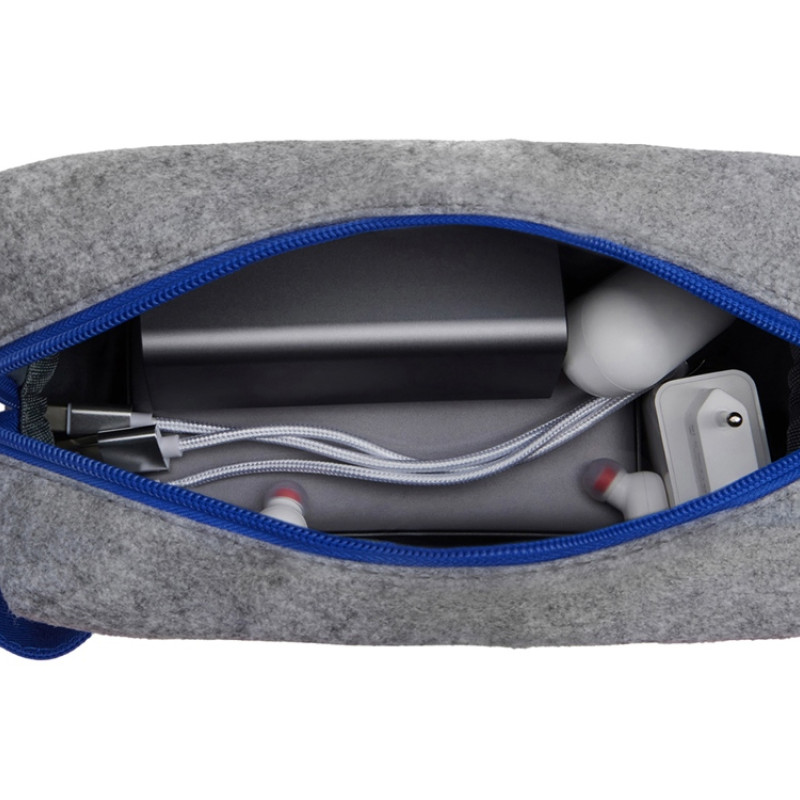 Органайзер для электроники и проводов "Felt" из RPET-фетра с ручкой, серый с синим