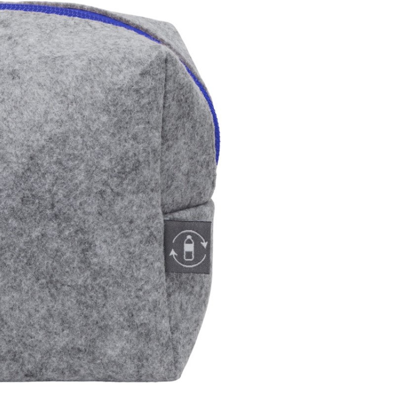 Косметичка из РПЕТ фетра с ручкой "Felt", серый с синим