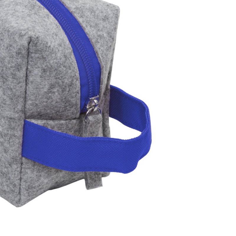 Косметичка из РПЕТ фетра с ручкой "Felt", серый с синим