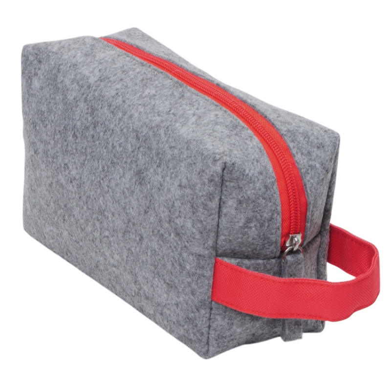Косметичка из РПЕТ фетра с ручкой "Felt", серый с красным