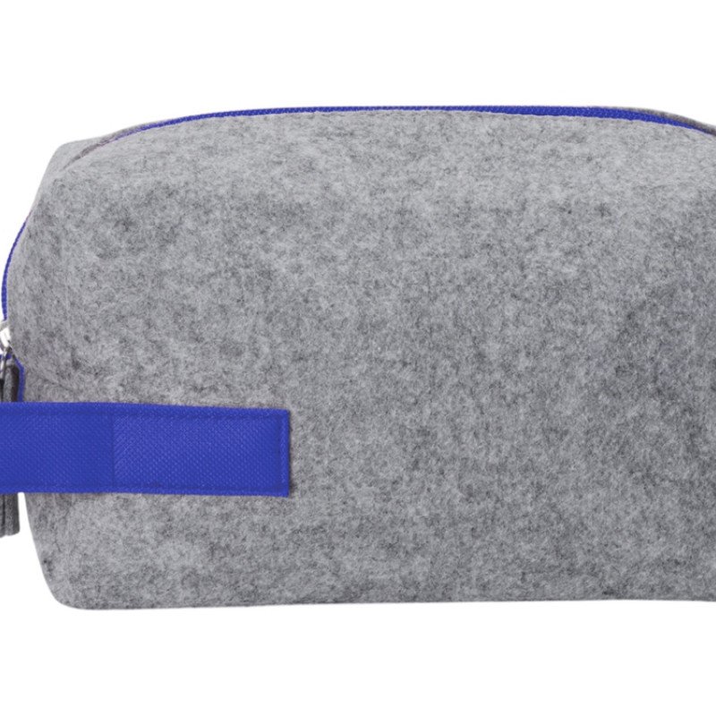 Косметичка из РПЕТ фетра с ручкой "Felt", серый с синим