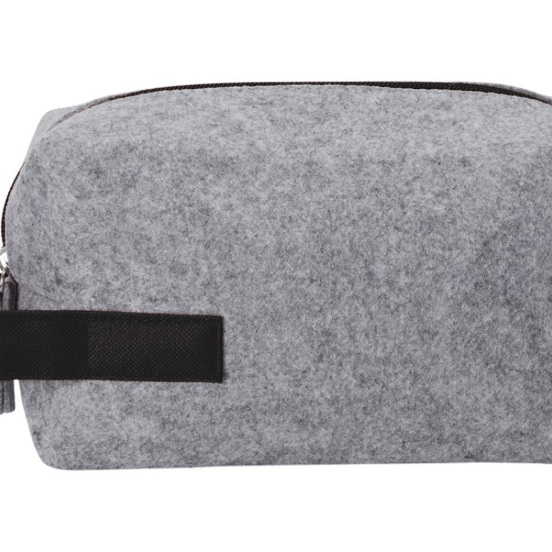 Косметичка из РПЕТ фетра с ручкой "Felt", серый с черным