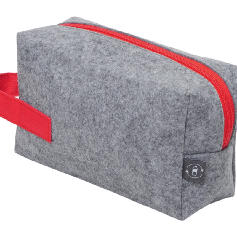 Косметичка из РПЕТ фетра с ручкой "Felt", серый с красным
