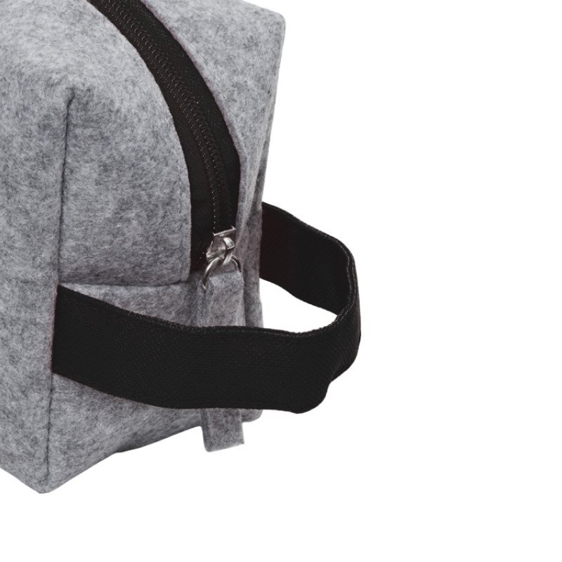 Косметичка из РПЕТ фетра с ручкой "Felt", серый с черным