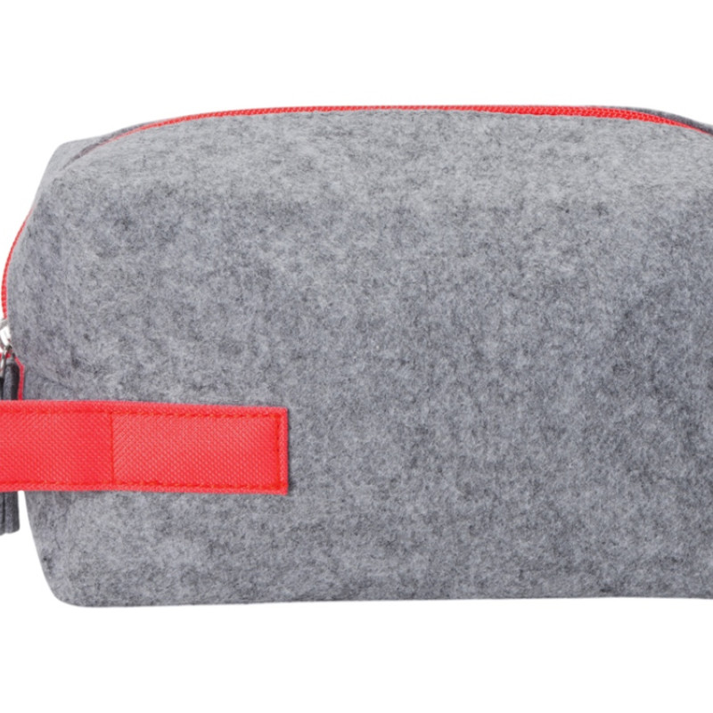 Косметичка из РПЕТ фетра с ручкой "Felt", серый с красным