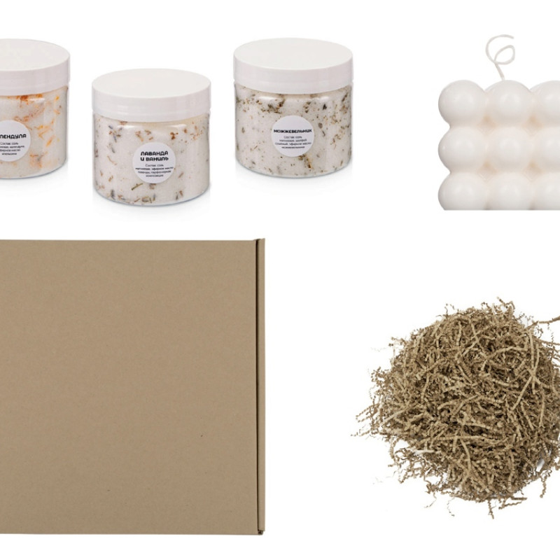 Подарочный набор с солью для ванны и свечой, белый Подарочный набор с солью для ванны и свечой, белый