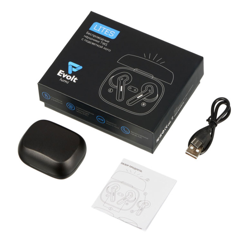 Беспроводные наушники с шумоподавлением c подсветкой лого «Lites», черные (Р) Беспроводные наушники с шумоподавлением c подсветкой лого «Lites», черные (Р)